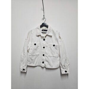 Zara Women’s  Corduroyed Jacket SZ S Cream Ivory Color Long Sleeve Black Buttons